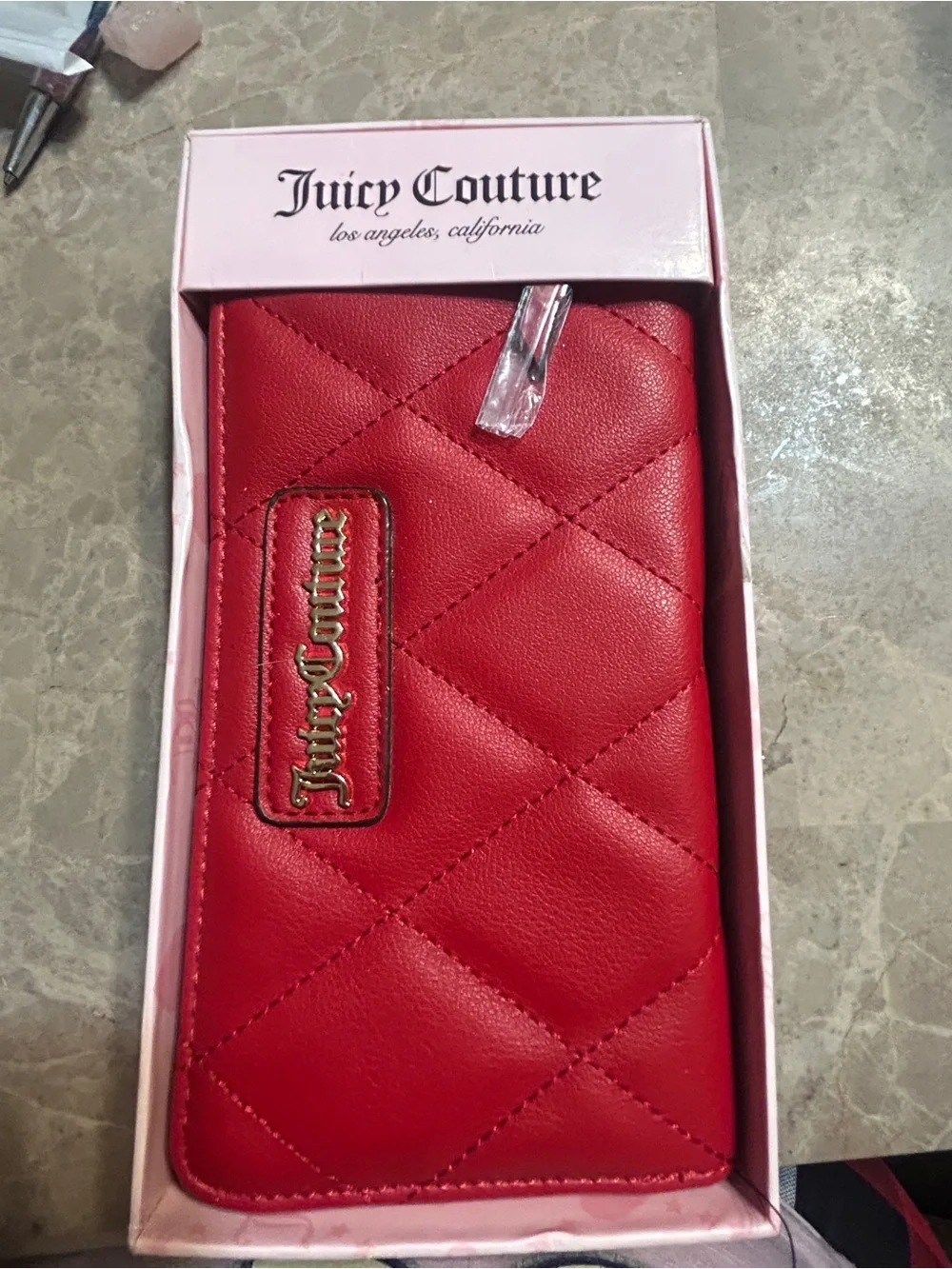 Juicy Couture Quilted Red Wallet with Gold Logo Plate